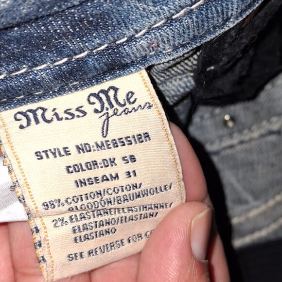 Miss Me Mid-Rise Boot Cut Jeans Womens 26 x 31 Dark Wash Bling Flap Pocket Denim - Picture 4 of 6